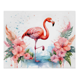 Pôster Flamingo e Poster de Flores