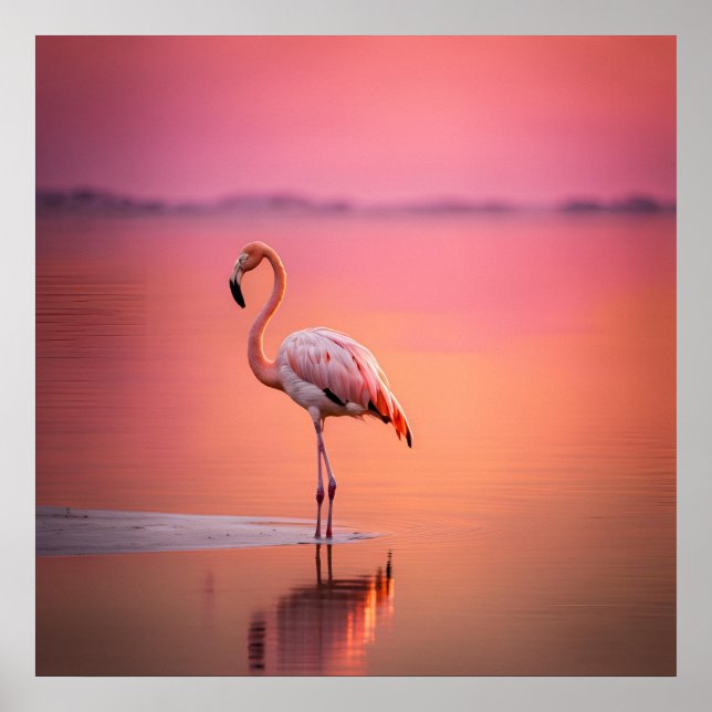 Poster Flamingo Elegância em Dourado Rosado (Frente)