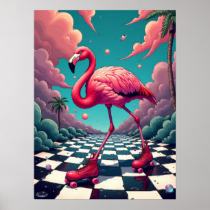 Poster Flamingo em um Rink do Cilindro do Sonho: Retro Su
