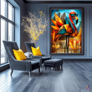 Poster Flamingo Encantador – Cubismo Legal com Óculos de 