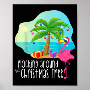 Poster Flamingo Engraçado Aglomerando-se em Torno da Árvo
