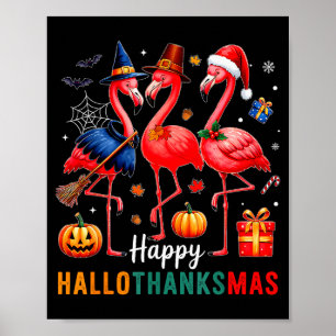 Poster Flamingo Feliz Hallothanksmas Engraçado Dia das Br