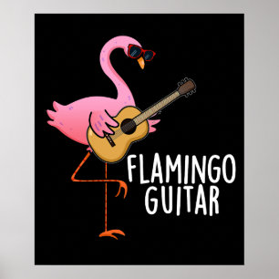 Poster Flamingo Guitar Música Engraçada Pun Escuro BG