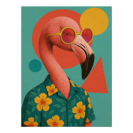 Pôster Flamingo in Hawaiian Shirt Poster - Retro Summer