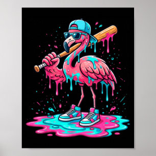 Poster Flamingo legal de beisebol sorvete gotejamento esp
