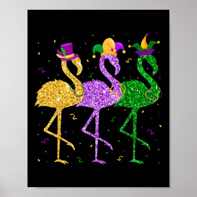 Poster Flamingo Mardi Gras Funny Mask Miçanga Carnaval Pa (Frente)