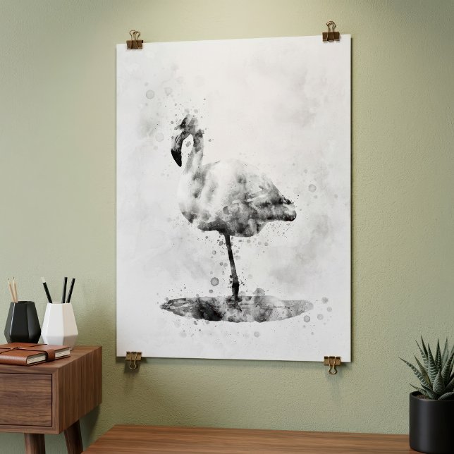 Poster Flamingo Monocromático Elegante em Aquarela (Elegant Monochrome Flamingo in Watercolor. Poster)