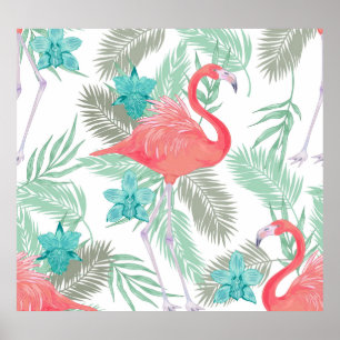 Poster Flamingo, orquídea: padrão de safra romântico.
