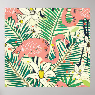 Poster Flamingo Palm Folga: Vintagem Tropical