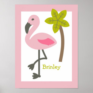 Pôster Flamingo + Palm Tree Personalizado Nursery Trabalh