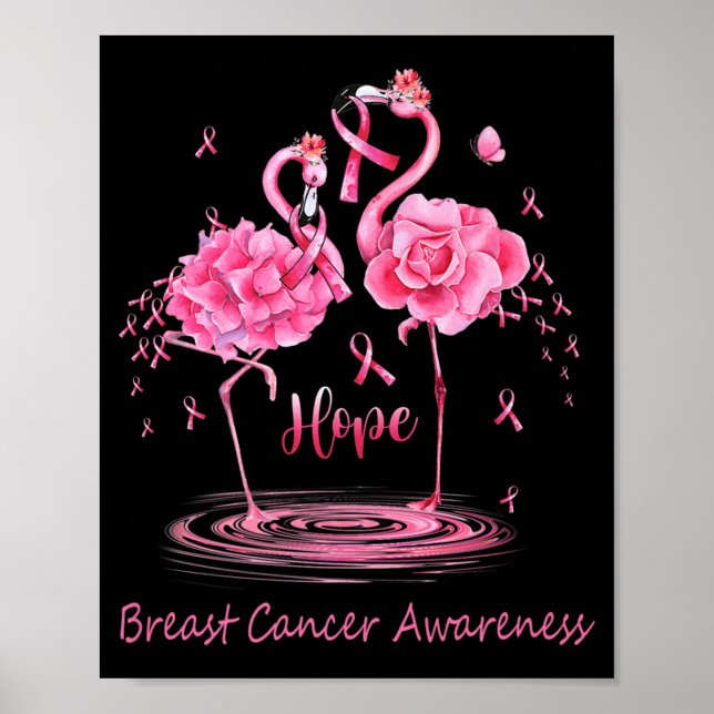 Poster Flamingo Pink Ribbon Borboletas Cancer Awa (Frente)