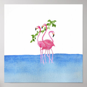 Pôster Flamingo pintado mão da aguarela cor-de-rosa