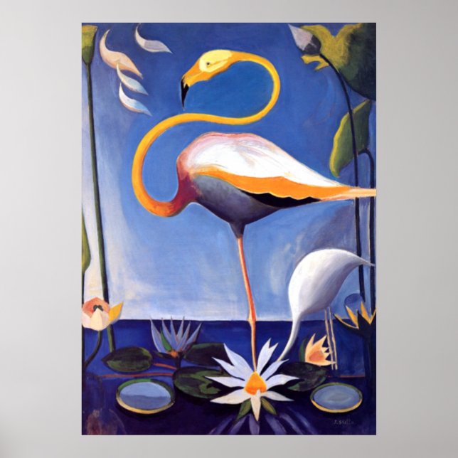 Poster Flamingo, pintura de Joseph Stella (Frente)