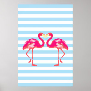 Poster Flamingo poster, cores tropicais de verão, azul cl
