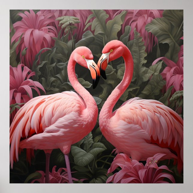 Poster Flamingo Romance, cor-de-rosa tropical (Frente)