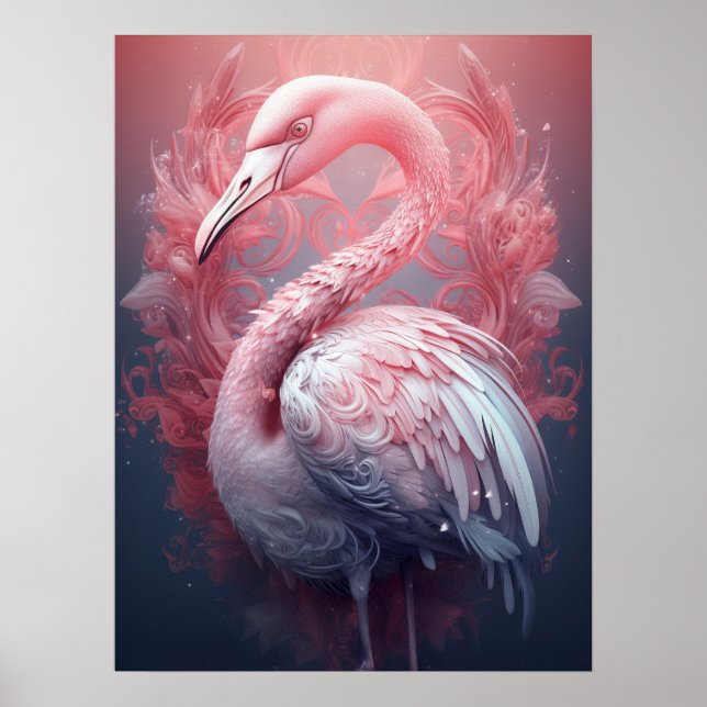 Poster Flamingo Rosa Abstrato Surrealista (Frente)