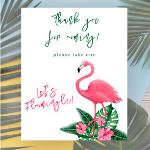 Poster Flamingo rosa aquarela Obrigado chá de bebê