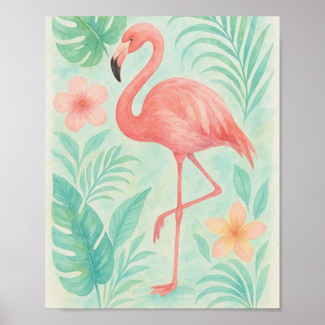 Poster Flamingo Rosa-Cor-de-Água Tropical | Botânica Exót (Frente)