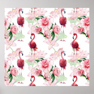 Poster Flamingo Rosa: Elegância do padrão sem costura