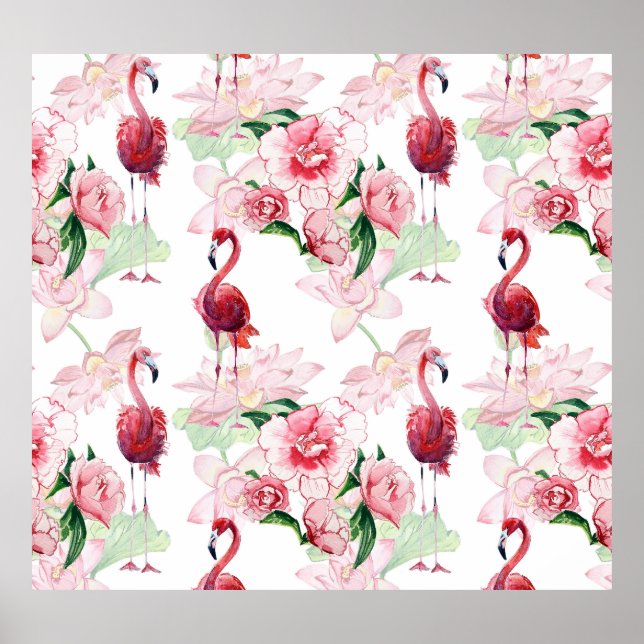Poster Flamingo Rosa: Elegância do padrão sem costura (Frente)
