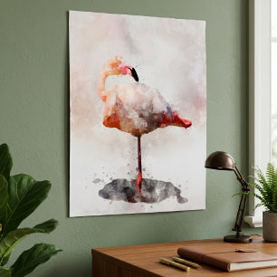 Poster Flamingo Rosa em Pé - Aquarela – 02