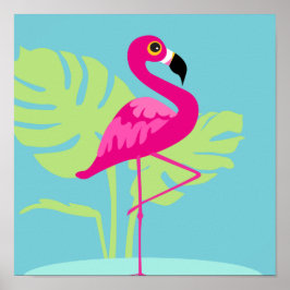 Poster Flamingo rosa gráfico tropical impresso