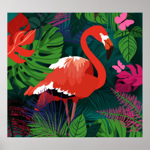 Poster Flamingo Rosa: Harmonia Tropical da Borboleta.