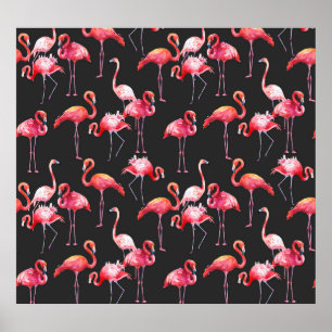 Poster Flamingo Rosa: Padrão Tropical de Aquarela.