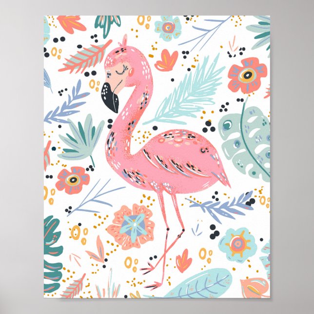 Poster Flamingo Rosa Tropical (Frente)