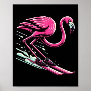 Poster Flamingo Skiing Ski Lover Skier Para Homens Mulher