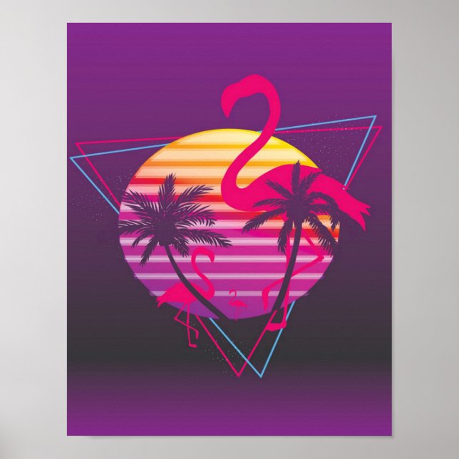 Poster Flamingo Sunset Synthwave (Frente)