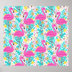 Poster Flamingo Tropical de Verão: Elementos Brilhantes