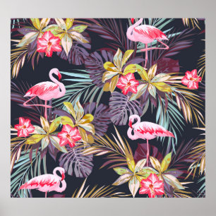 Poster Flamingo Tropical: Padrão sem costura de verão