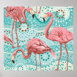 Poster Flamingo Tropical: Vintage Floral Wallpaper