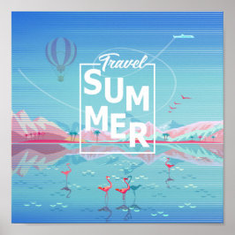 Poster Flamingo, Viagem mágico, Summer Tropical Sea Beach