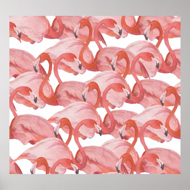 Poster Flamingo Watercolor: Padrão Invisível (Frente)