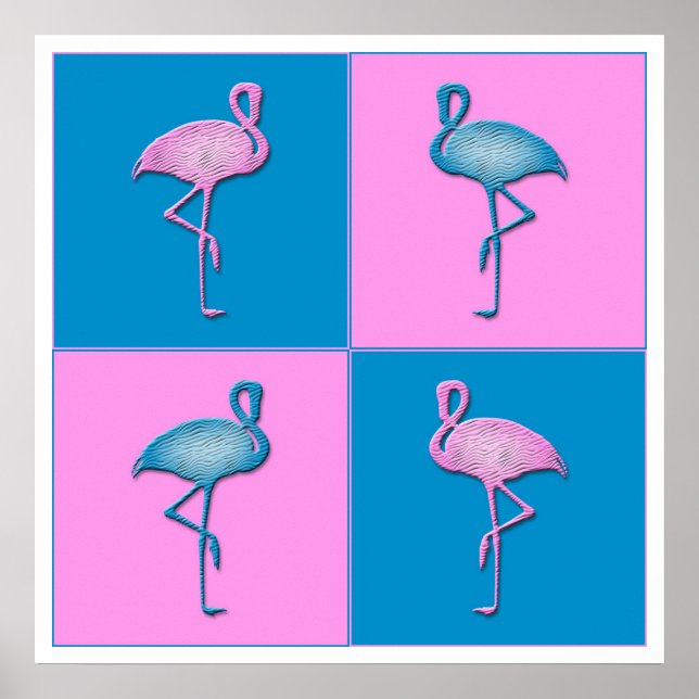 Pôster Flamingos Azuis e Rosa (Frente)
