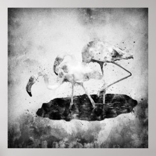 Poster Flamingos Black and White Watercolor