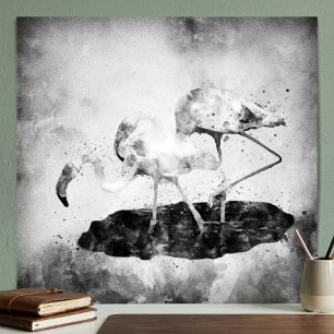 Poster Flamingos Black and White Watercolor