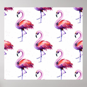 Poster Flamingos com salpicos: padrão de aquarela.