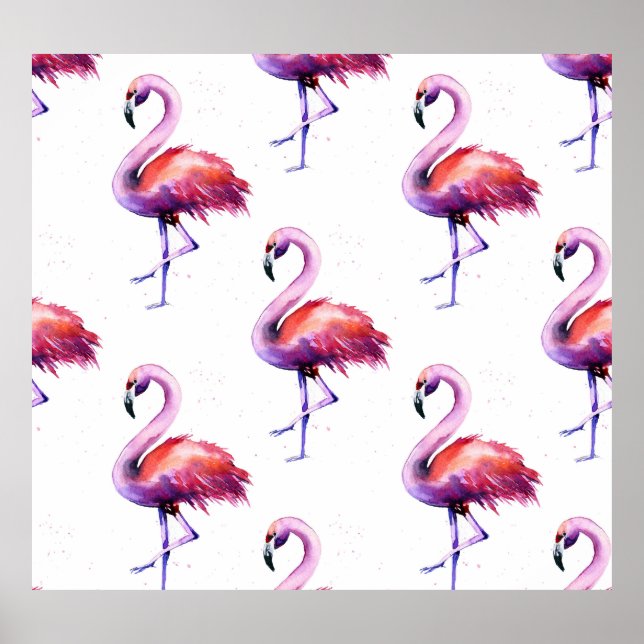 Poster Flamingos com salpicos: padrão de aquarela. (Frente)