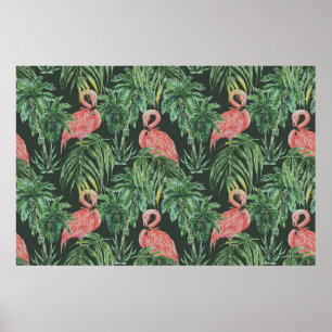 Poster flamingos cor-de-água, pássaros exóticos, tropi
