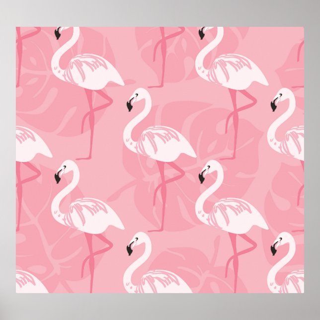 Poster flamingos cor-de-rosa: ilustração da safra. (Frente)