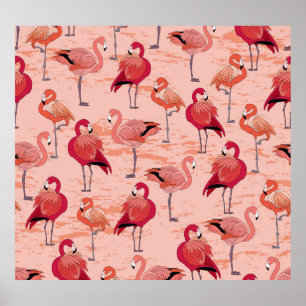 Poster Flamingos cor-de-rosa: padrão tropical sem costura