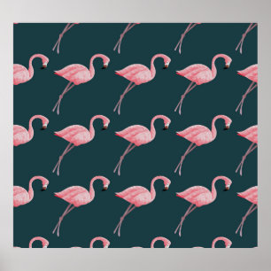 Poster Flamingos em padrão azul, sem costura.