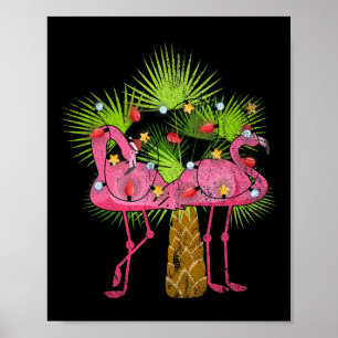 Poster Flamingos Luzes de Natal Engraçadas Verão Natal
