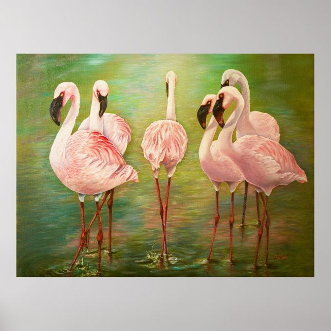 Poster Flamingos menores pintando arte (Frente)