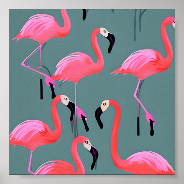 Poster Flamingos rosa retrô (Frente)