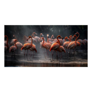 Pôster Flamingos Tropicais
