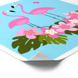 Poster Flamingos Tropicais e Ilustração Floral